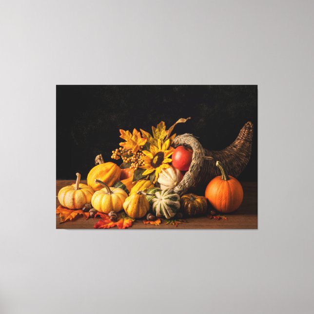 Toile Belle Cornucopia Remplie De Gourdes D'Automne (Recto)