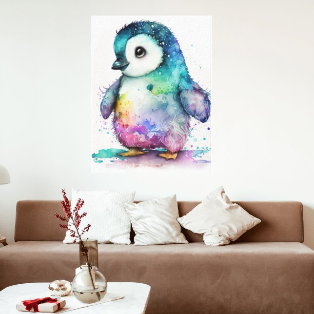 Toile Belle couleur aquarelle bébé manchot mur  (Créateur téléchargé)