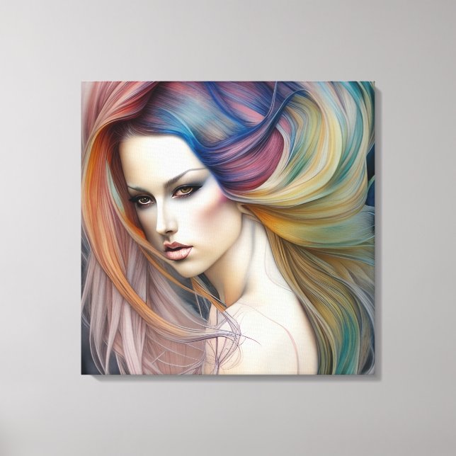 Toile Belle dame Pastel avec longue traînée de cheveux (Recto)