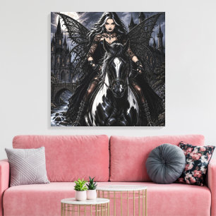 Toile Belle Fée Gothique sur Cheval Noir