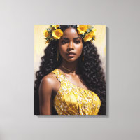 Belle femme noire en Portrait Jaune Art
