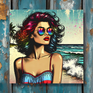 Toile Belle femme sur la plage Comic Book Pop Art