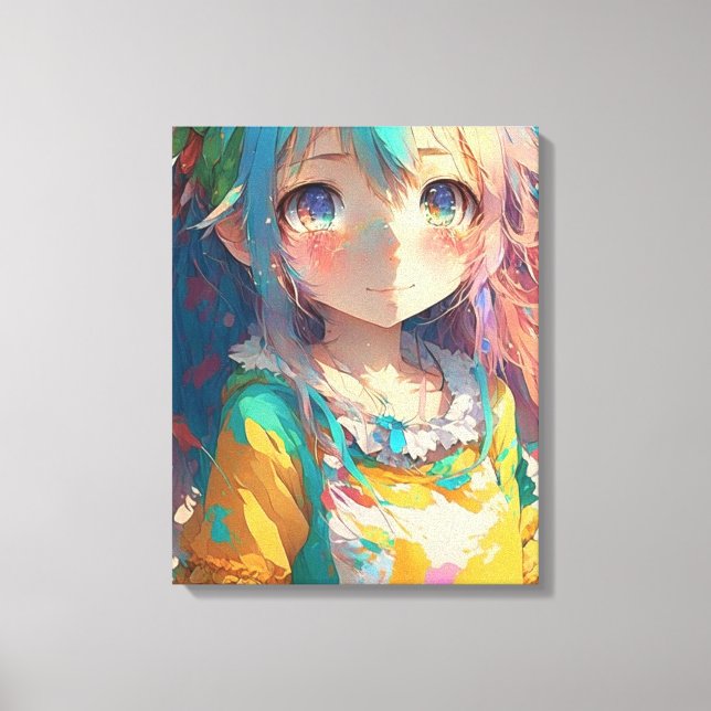 Toile Belle Fille Anime Colorée (Recto)