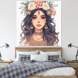 Toile Belle Fille Anime Florale – Esthétique Pastel Douc