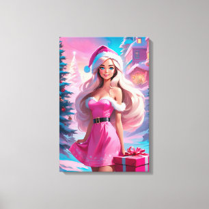 Toile Belle Fille de Noël Rose 01