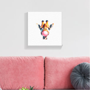 Toile belle girafe soufflant bubblegum