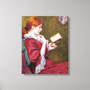 Toile Belle Jeune Femme aux cheveux rouges lisant un liv
