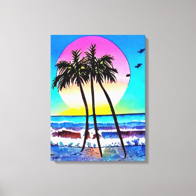 Toile Belle peinture du coucher de soleil à la plage (Recto)