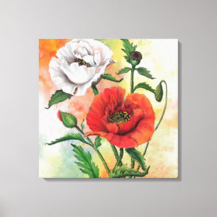 Toile Belle peinture rouge blanc Poppy Mur Art Peinture