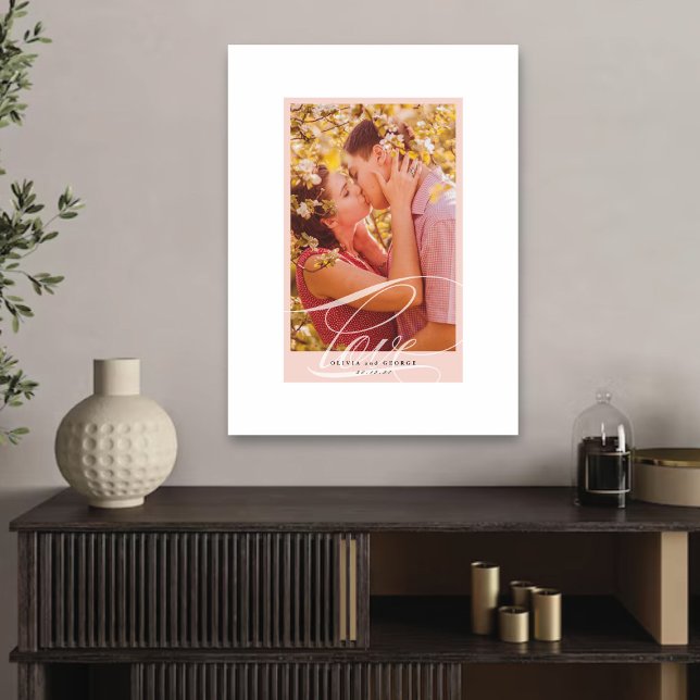 Toile Belle Photo de Mariage avec Amour Écrit à Bordure  (Beautiful Love Script Pink Border Wedding Photo Canvas Print @ fat_fa_tin)