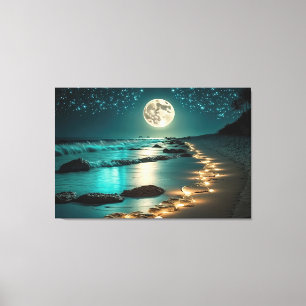 Toile Belle Pleine lune Plage Océan étoile Nuit