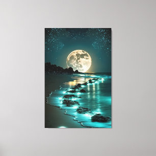 Toile Belle Pleine lune Plage Océan étoile Nuit