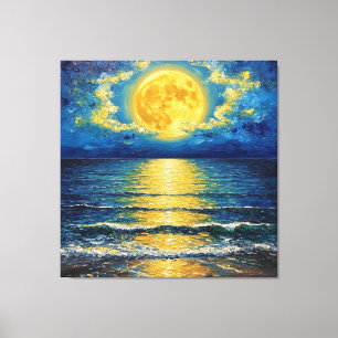Toile Belle pleine lune se reflétant sur les vagues de l