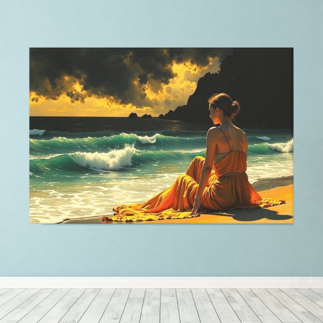 Toile Belle réflexion côtière nocturne au bord de la mer (Insitu (Plancher de Bois))