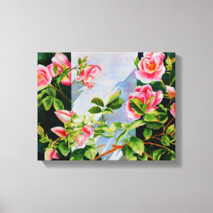 Toile Belle rose rose rouge roses blanc aquarelle floral