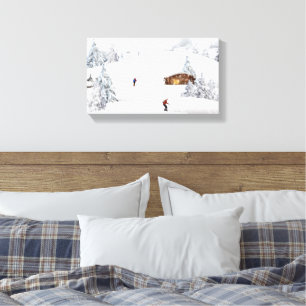 Toile Belle scène d'hiver Cabine Skieurs
