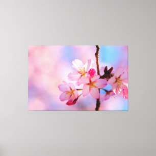 Toile Belles Fleurs de Sakura Sur un Rameau Vertical