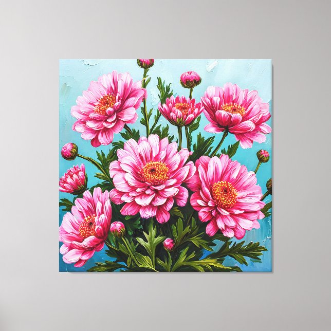 Toile Belles fleurs roses avec des feuilles vertes (Recto)