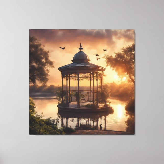 Toile Belvédère du coucher de soleil sur le lac (Recto)