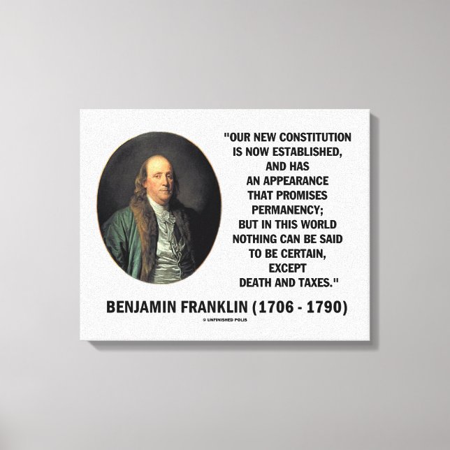 Toile Benjamin Franklin Citation sur l'impôt de la mort (Recto)