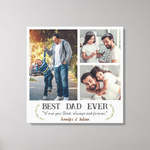 Toile Best Dad ever 3 photo collage fête des pères blanc