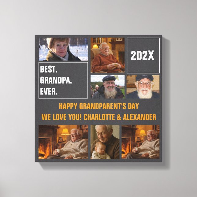 Toile Best Grandpa Ever Photo Collage and Custom Text (Recto)
