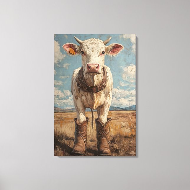 Toile Betsy la vache dans Cowboy Boots rustique Agritour (Recto)