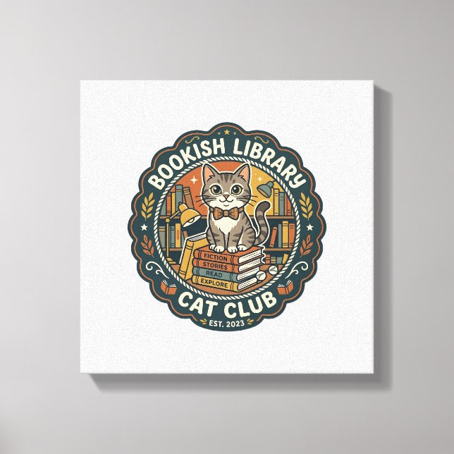 Toile Bibliothèque livresque Chat POD Vector Art - Bibli (Recto)
