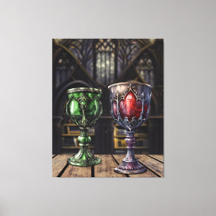 Toile Bibliothèque médiévale gothique verte rouge Goblet