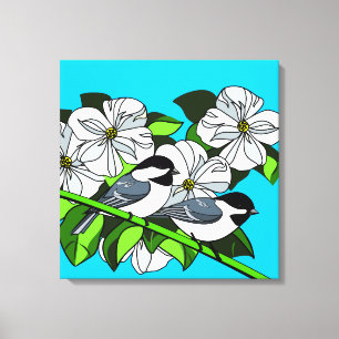 Toile Bickadee Parmi Les Fleurs De Dogwood