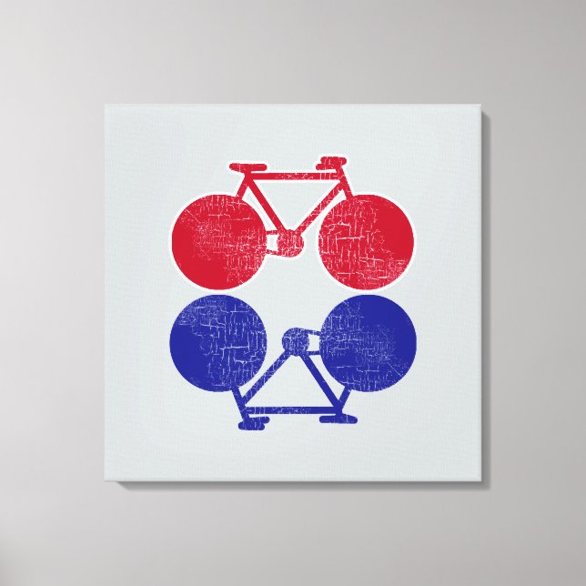 Toile bicyclettes bleu rouge décor vélo miroir (Recto)