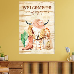 Toile Bienvenue à la Baby Shower Petit Cow-Boy Western