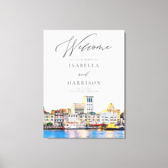 Toile Bienvenue au Mariage Skyline SAVANNAH Watercolor (Recto)