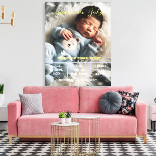 Toile Bienvenue bébé Photo personnalisée Nouveau-né St