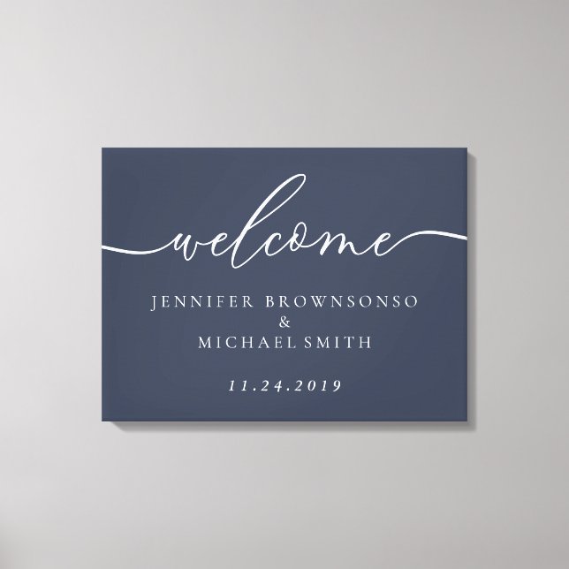 Toile Bienvenue Mariage simple Marine moderne (Recto)