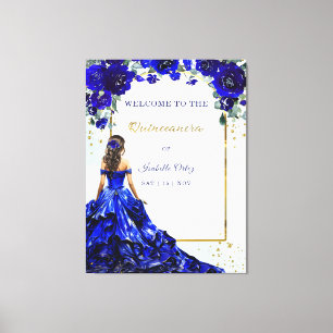 Toile Bienvenue Quinceañera Bleu Royal et Or