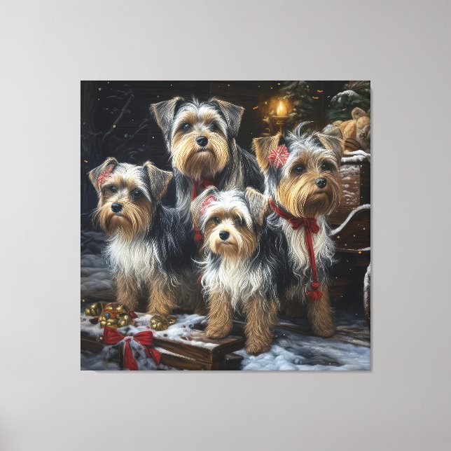 Toile Biewer Terrier enneigé Traîneau Décor Noël (Recto)