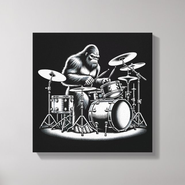Toile Bigfoot Drummer Sasquatch Jouer Drums Musicien B (Recto)