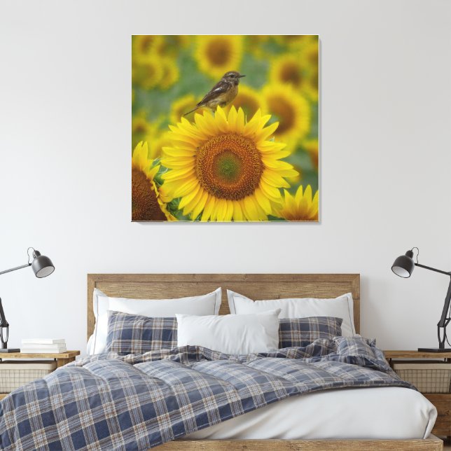 Toile Bird on Sunflower - Photographie de la nature Impr (Insitu(Chambre))
