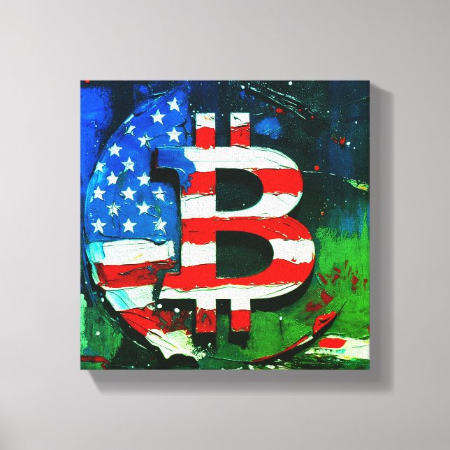Toile Bitcoin Amérique (Style : Vert) Peinture à l'huile (Recto)