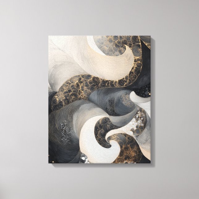 Toile Black and Cream Abstract with Gold Accent Modern  (Recto)
