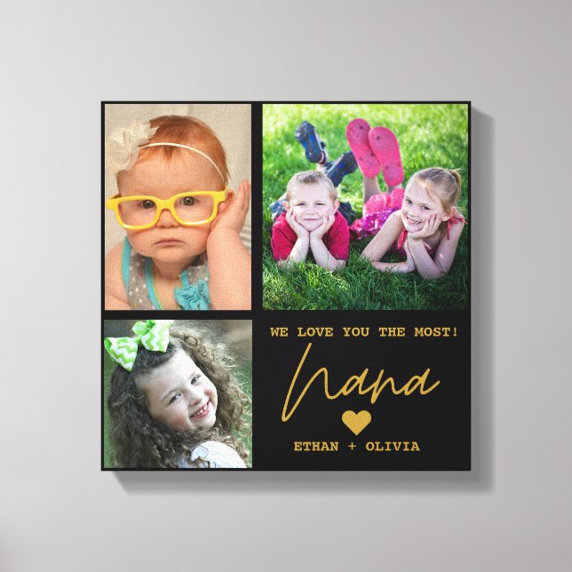Toile Black And Gold We Love You Nana 3 Photo Collage (Recto)