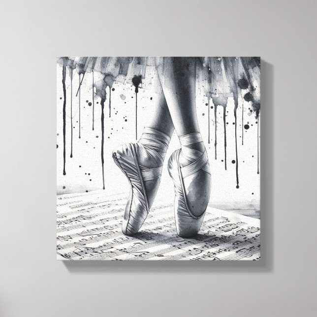 Toile Black and White Ballet Slippers Stretched Canvas (Recto)