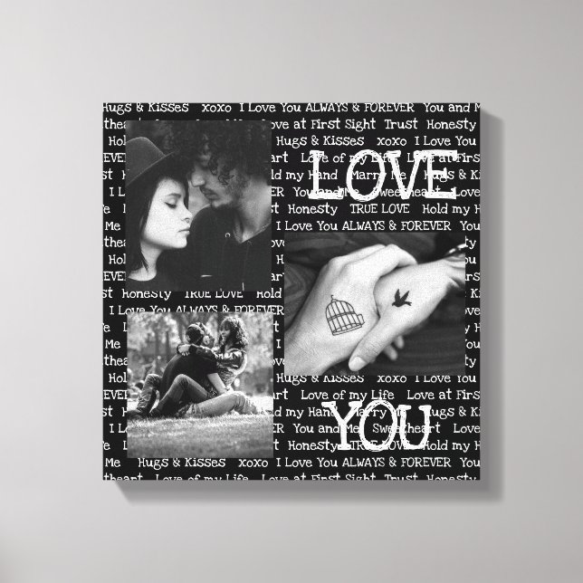 Toile Black and White Love You Couple's Photo Wall Art (Recto)