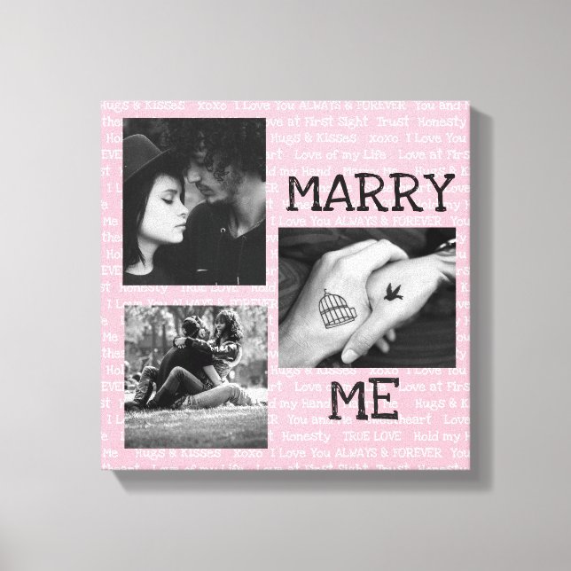 Toile Black and White Marry Me Couple's Photo Wall Art (Recto)