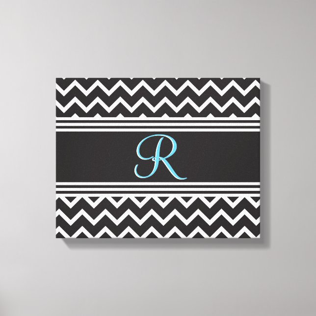 Toile Black | Blanc Chevron gothique Zigzag Monogramme (Recto)