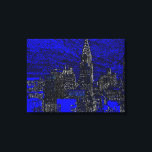 Toile Black Blue New York City Pop Art<br><div class="desc">Brooklyn Bridge,  River and Manhattan Cityscape,  Skyscrapers et bâtiments</div>