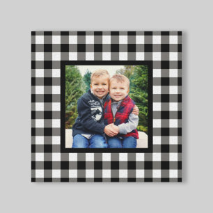 Toile Black Buffalo Plaid Farmhouse Christmas Photo Canv