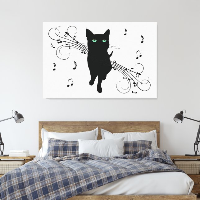 Toile Black Cat Surrounded by Whispering Notes of Music (Insitu(Chambre))