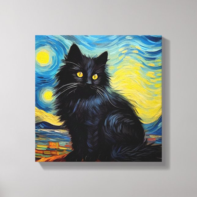 Toile "Black Cat Van Gogh Sky (Recto)